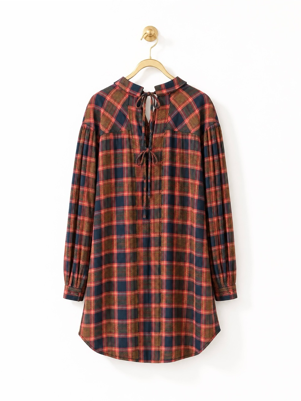 We The Free Plaid Tunic Shirt in Navy and Burgundy - Picture 5 of 6